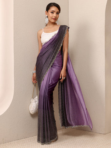 Purple Embellished Satin Ombre Saree
With Unstitched Blouse Piece