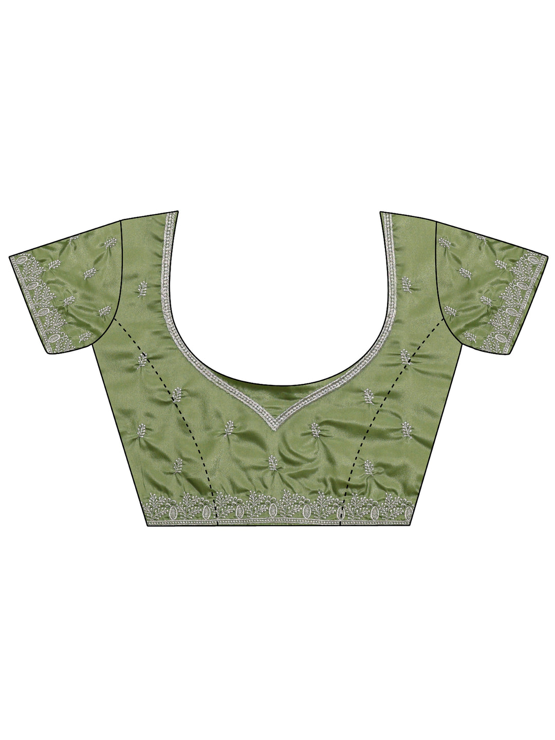  Green Embellished Satin Saree With Unstitched Blouse Piece 