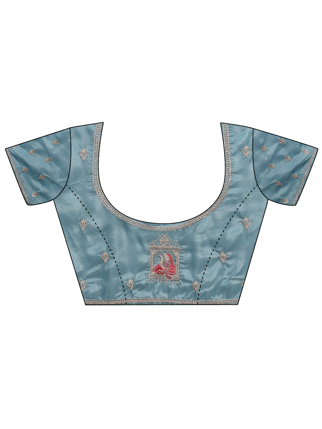  Blue Ethnic Motif Embellished Satin Saree With Unstitched Blouse Piece 