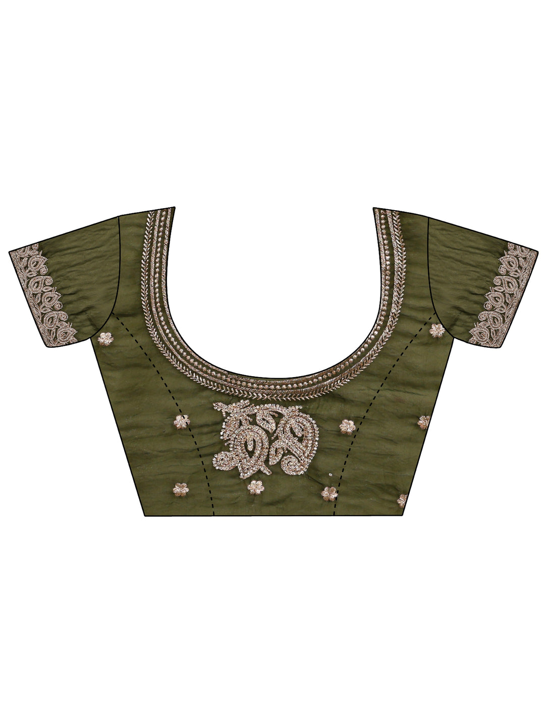  Green Embellished Tissue Saree With Unstitched Blouse Piece 