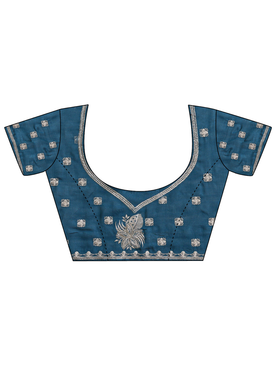  Blue Floral Embellished Silk Blend Saree With Unstitched Blouse Piece 