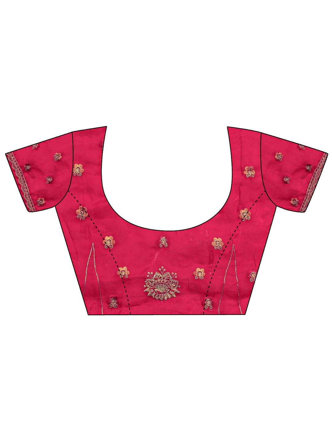  Red Floral Embellished Tissue Saree With Unstitched Blouse Piece 