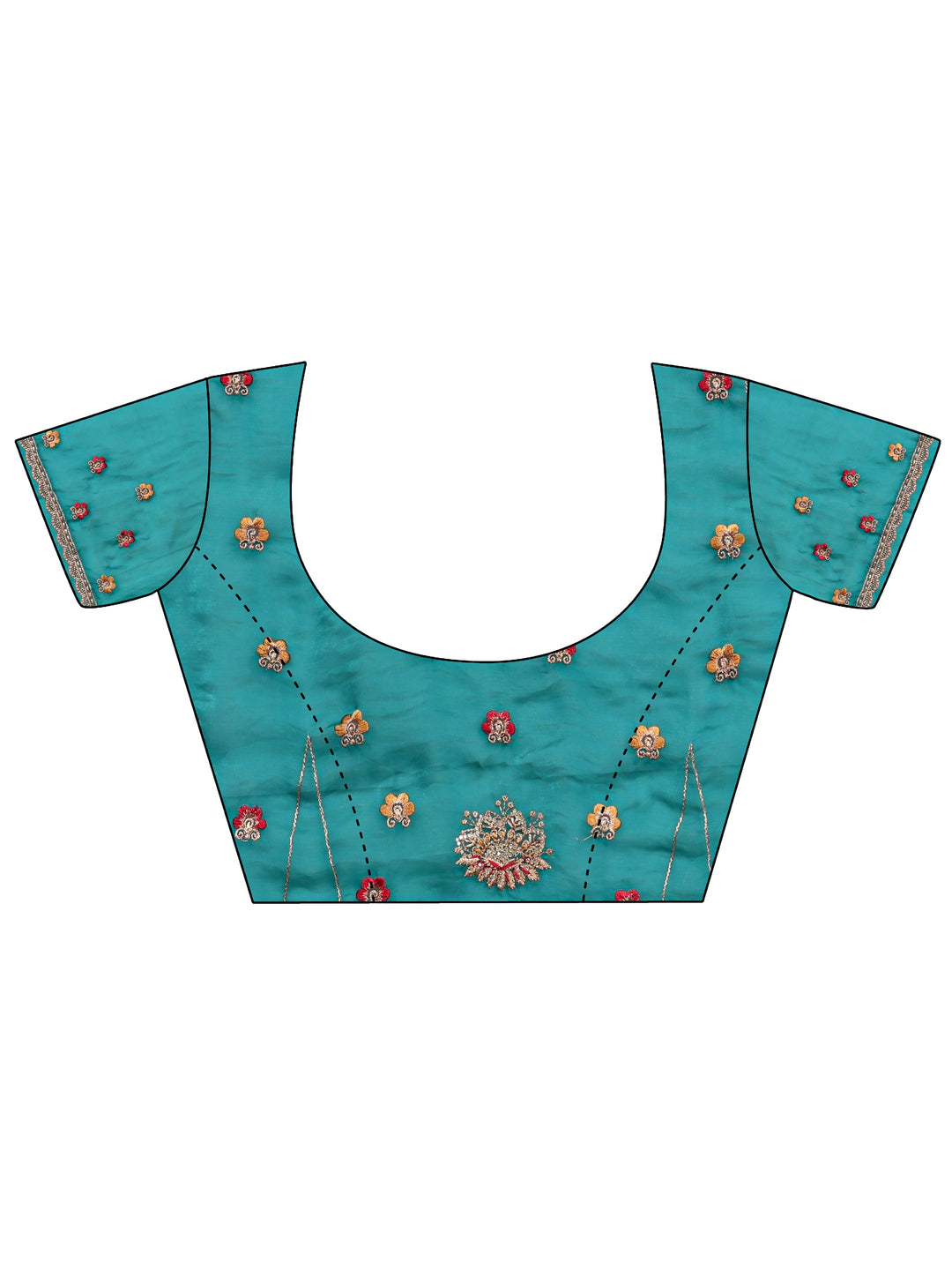  Green Ethnic Embroidered Tissue Saree With Unstitched Blouse Piece 