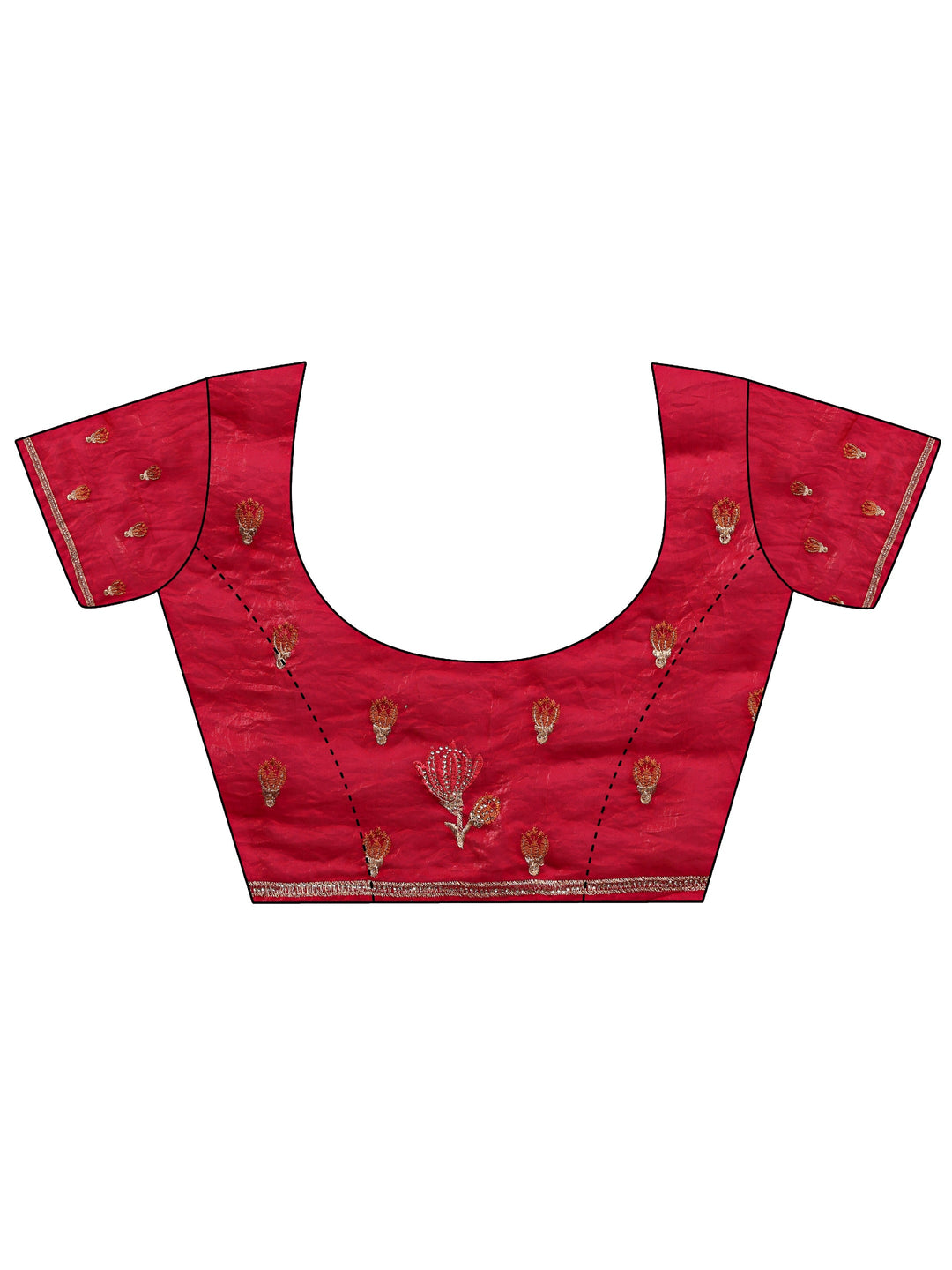  Burgundy Ethnic Embroidered Tissue Saree With Unstitched Blouse Piece 