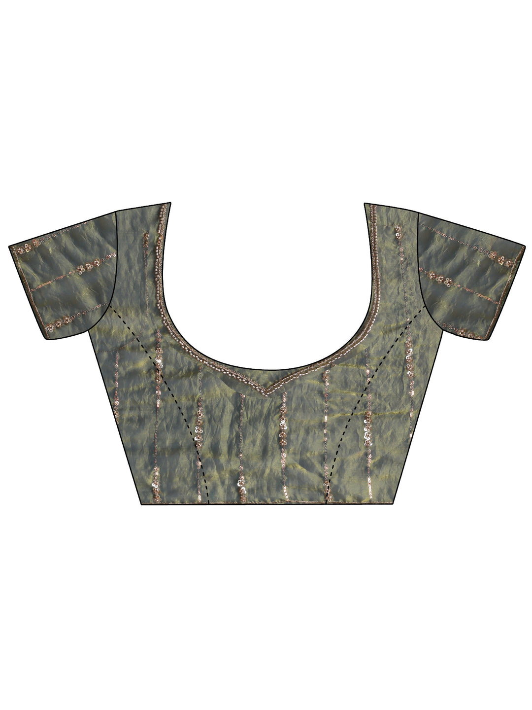  Green Embellished Tissue Saree With Unstitched Blouse Piece 