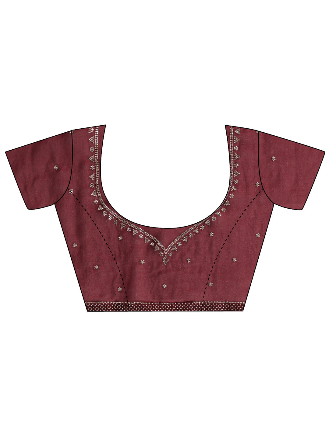  Maroon Embellished Tissue Saree With Unstitched Blouse Piece 