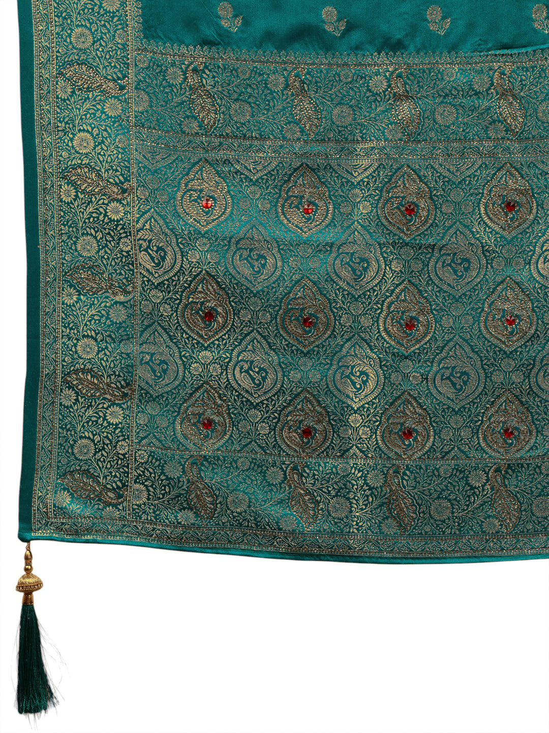  Green Banarasi Silk Saree With Unstitched Blouse And Dupatta 