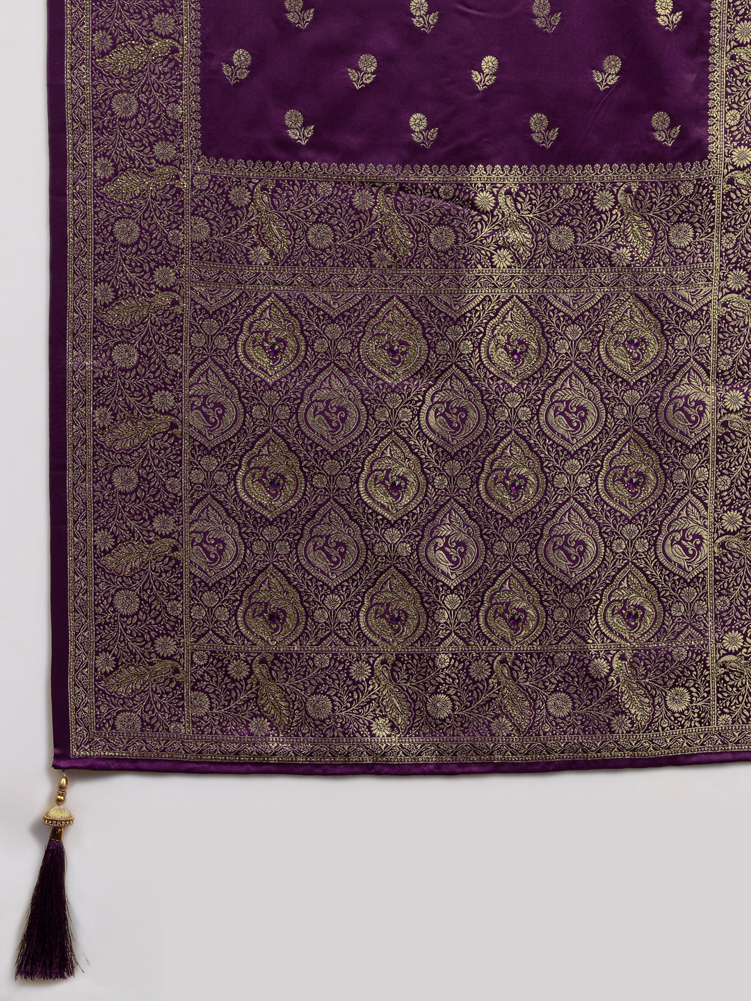  Purple Banarasi Silk Saree With Unstitched Blouse And Dupatta 