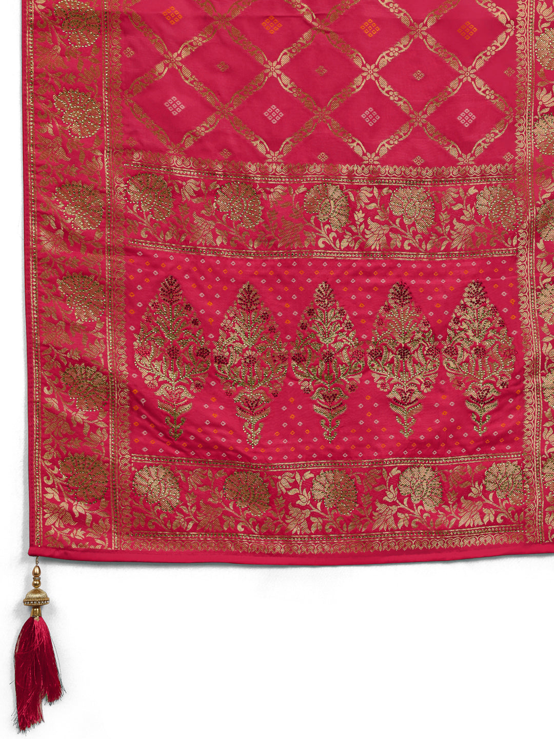  Pink Banarasi Silk Saree With Unstitched Blouse And Dupatta 