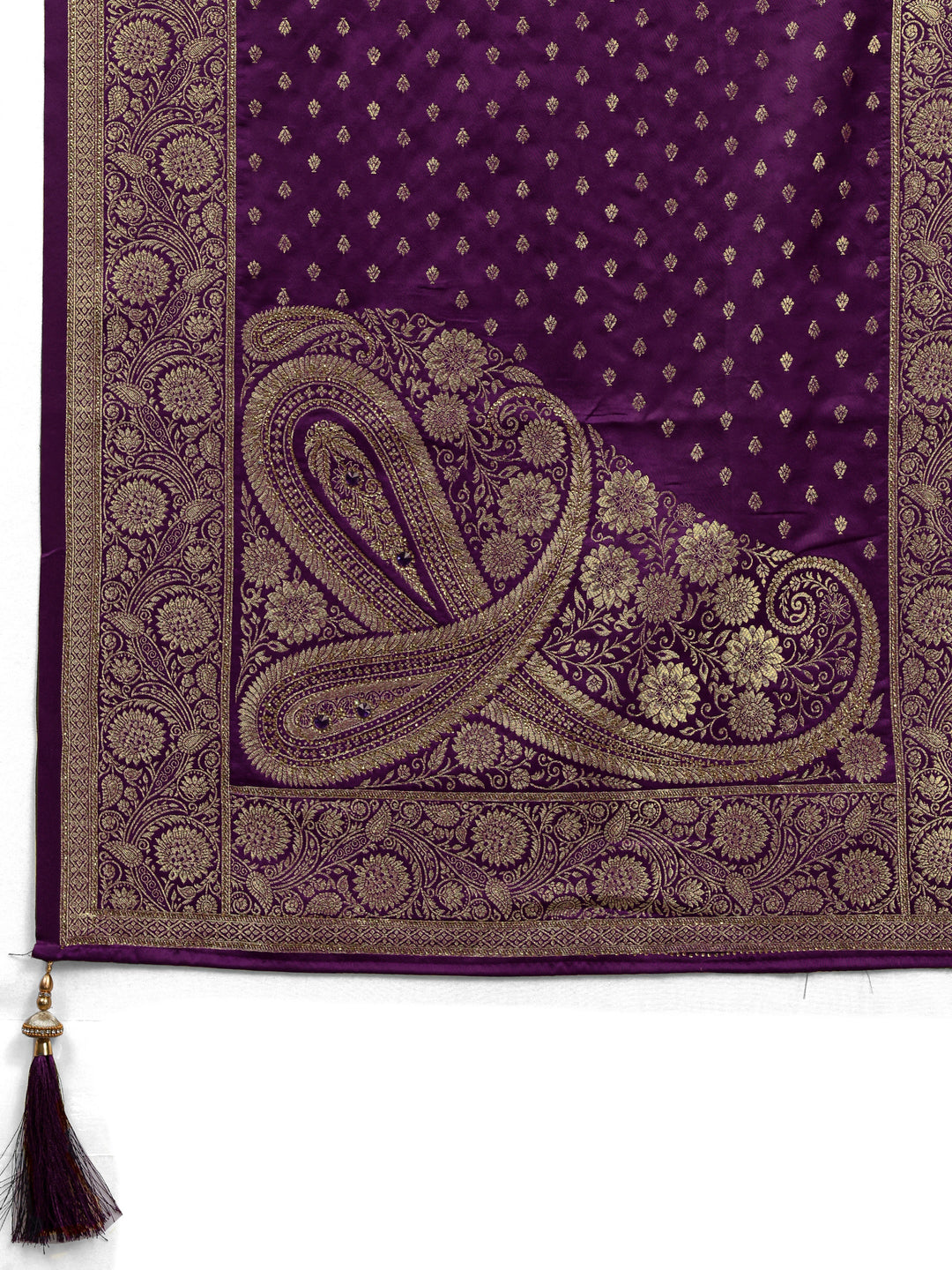  Purple Banarasi Silk Saree With Unstitched Blouse And Dupatta 