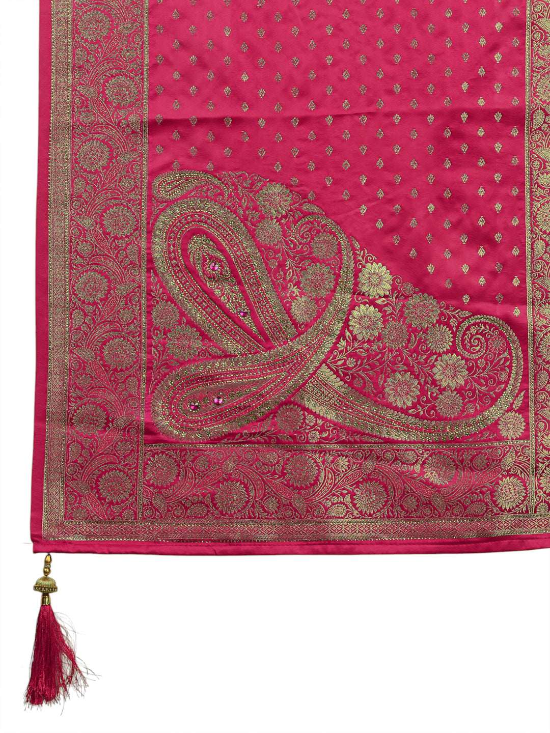  Pink Embellished Silk Saree With Unstitched Blouse And Dupatta 