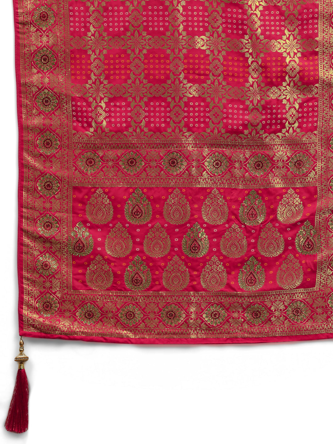 Pink Banarasi Silk Saree With Unstitched Blouse And Dupatta 