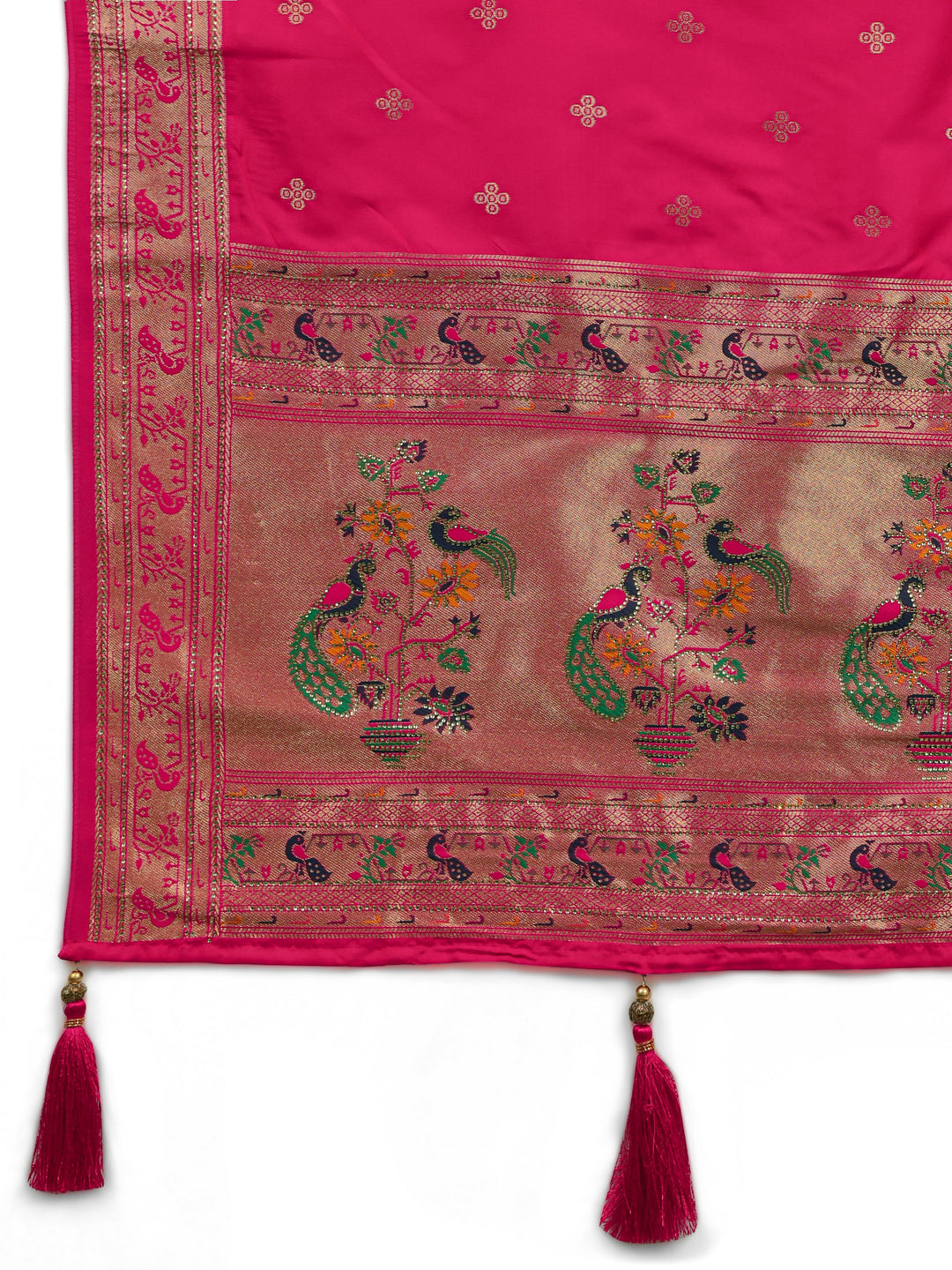  Pink Paithani Silk Saree With Unstitched Blouse And Dupatta 