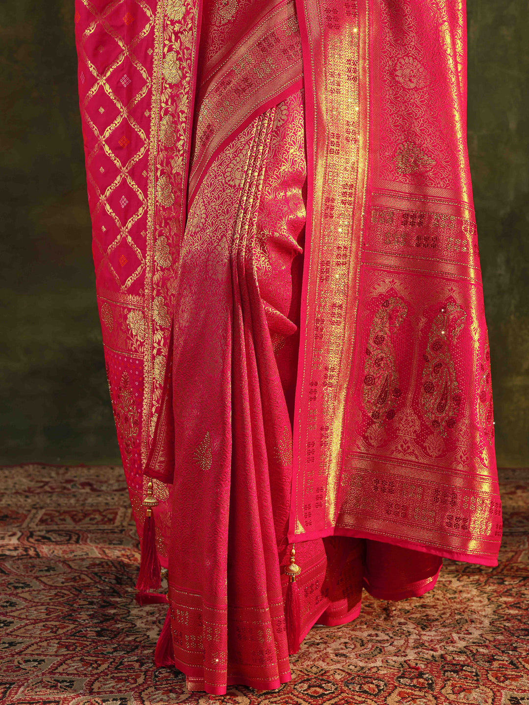  Pink Banarasi Silk Saree With Unstitched Blouse And Dupatta 