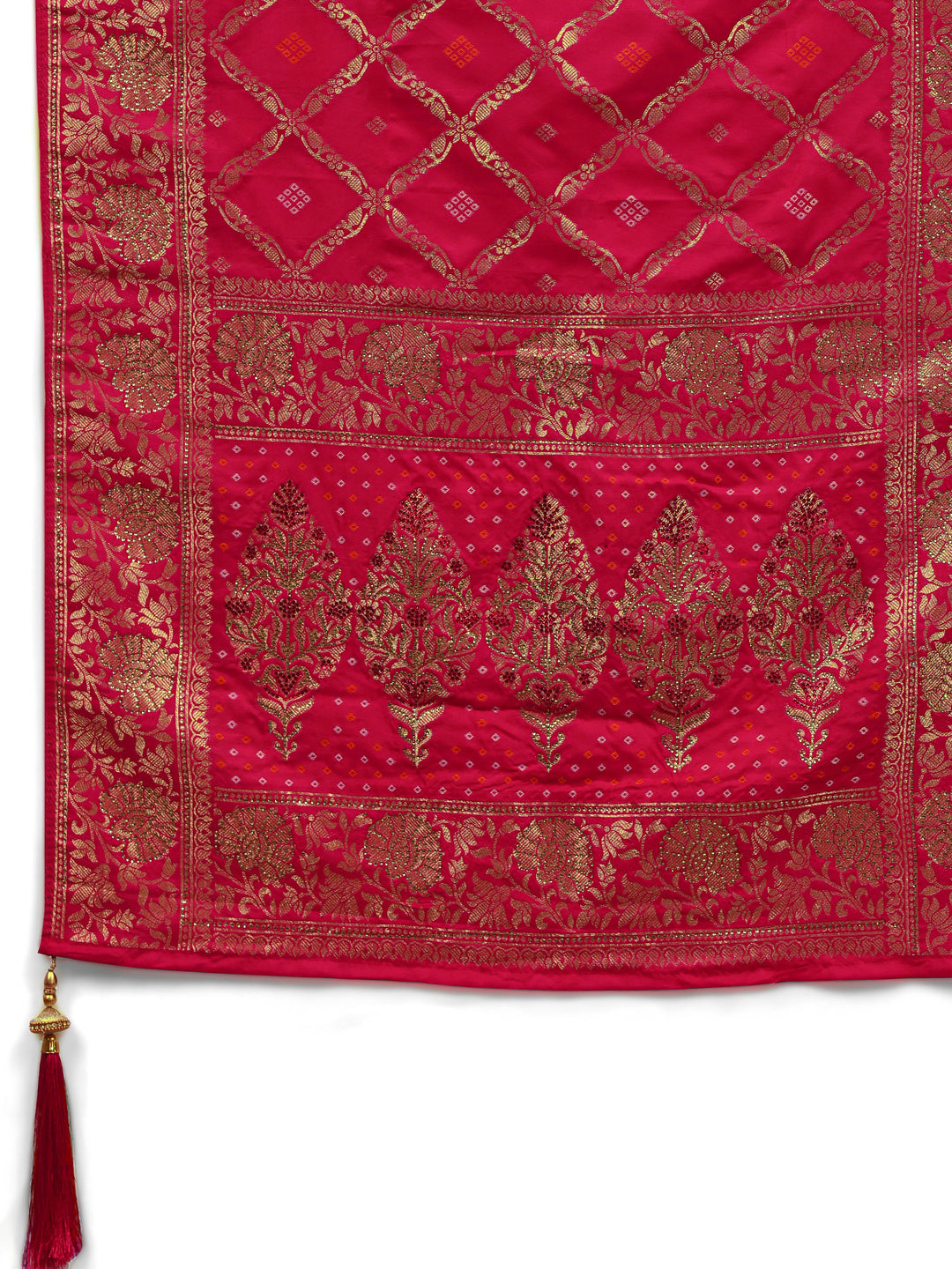  Pink Banarasi Silk Saree With Unstitched Blouse And Dupatta 