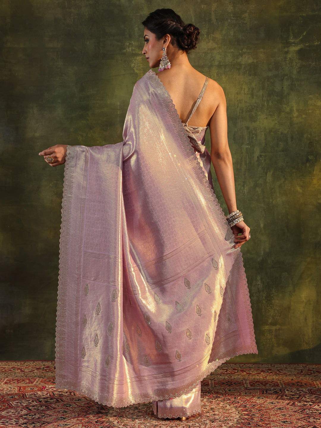  Lavender Embellished Silk Saree With Unstitched Blouse Piece 