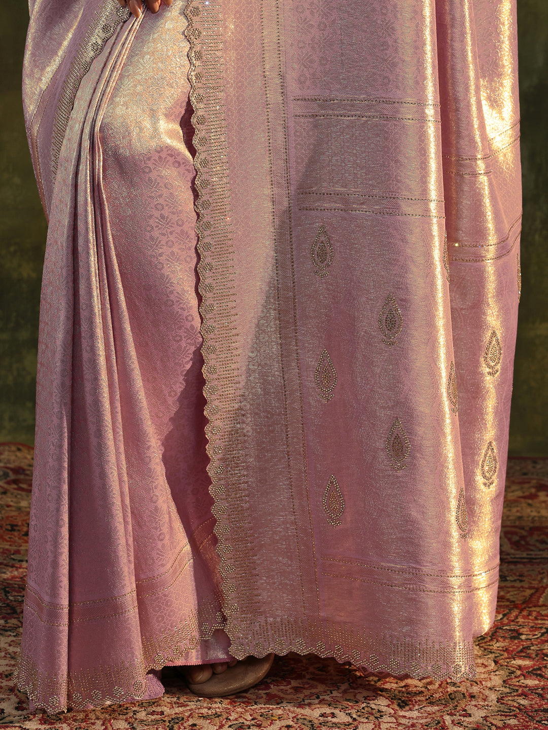  Lavender Embellished Silk Saree With Unstitched Blouse Piece 