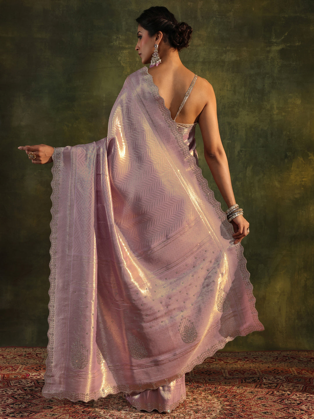  Lavender Embellished Silk Saree With Unstitched Blouse Piece 