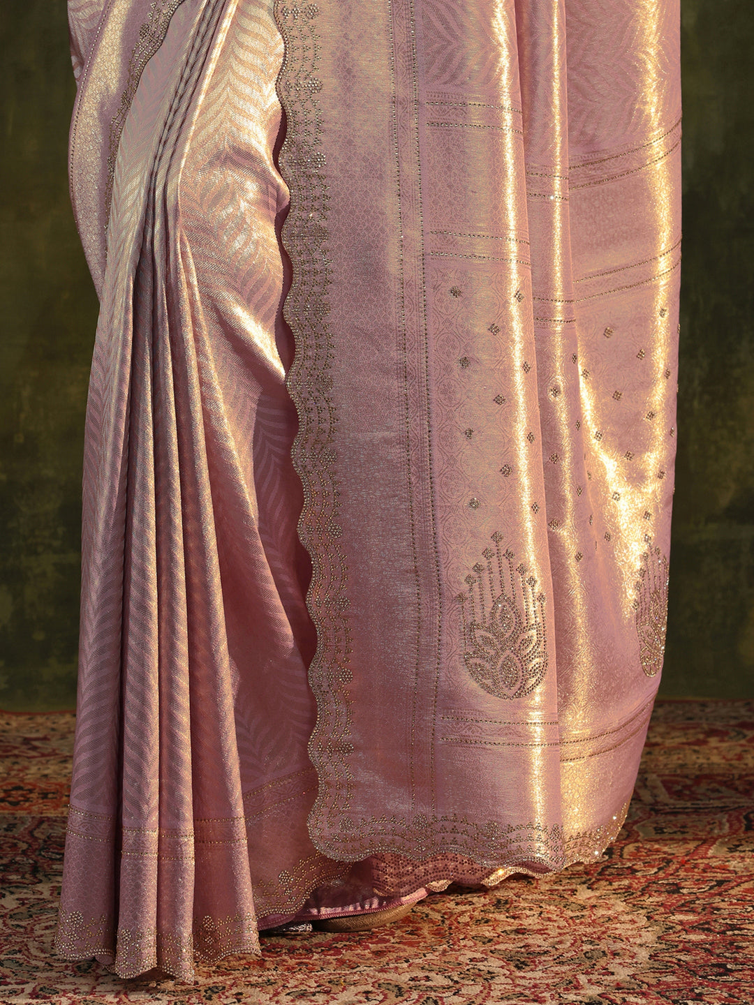  Lavender Embellished Silk Saree With Unstitched Blouse Piece 