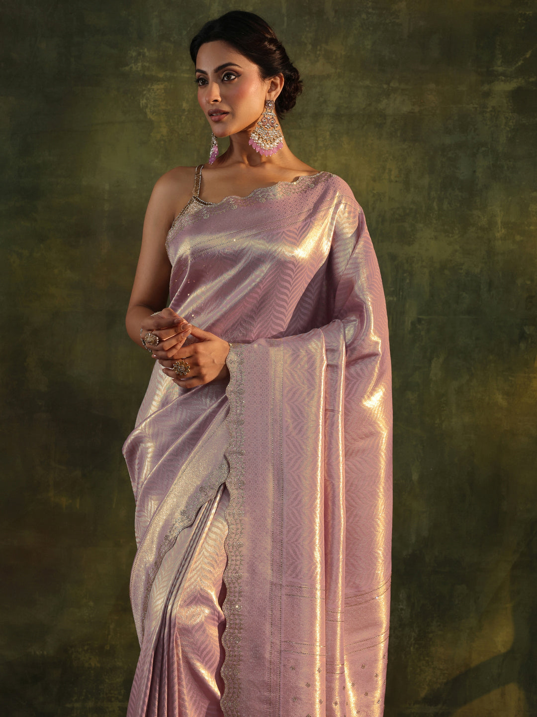  Lavender Embellished Silk Saree With Unstitched Blouse Piece 