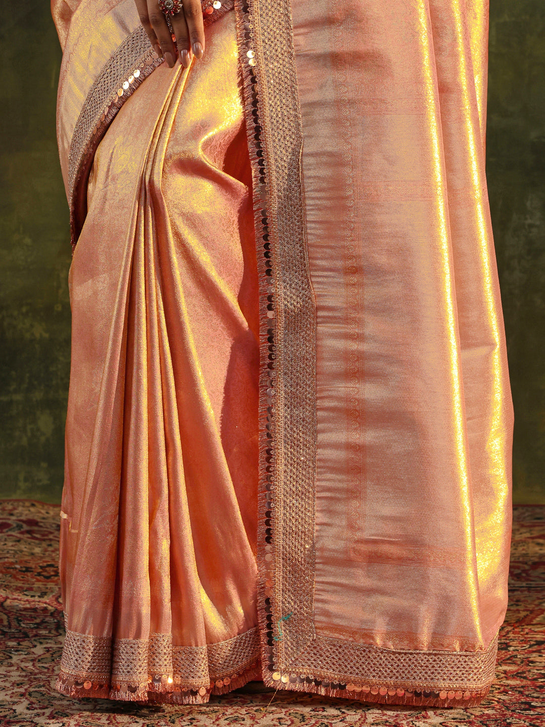  Peach Silk Blend Saree With Unstitched Blouse Piece 