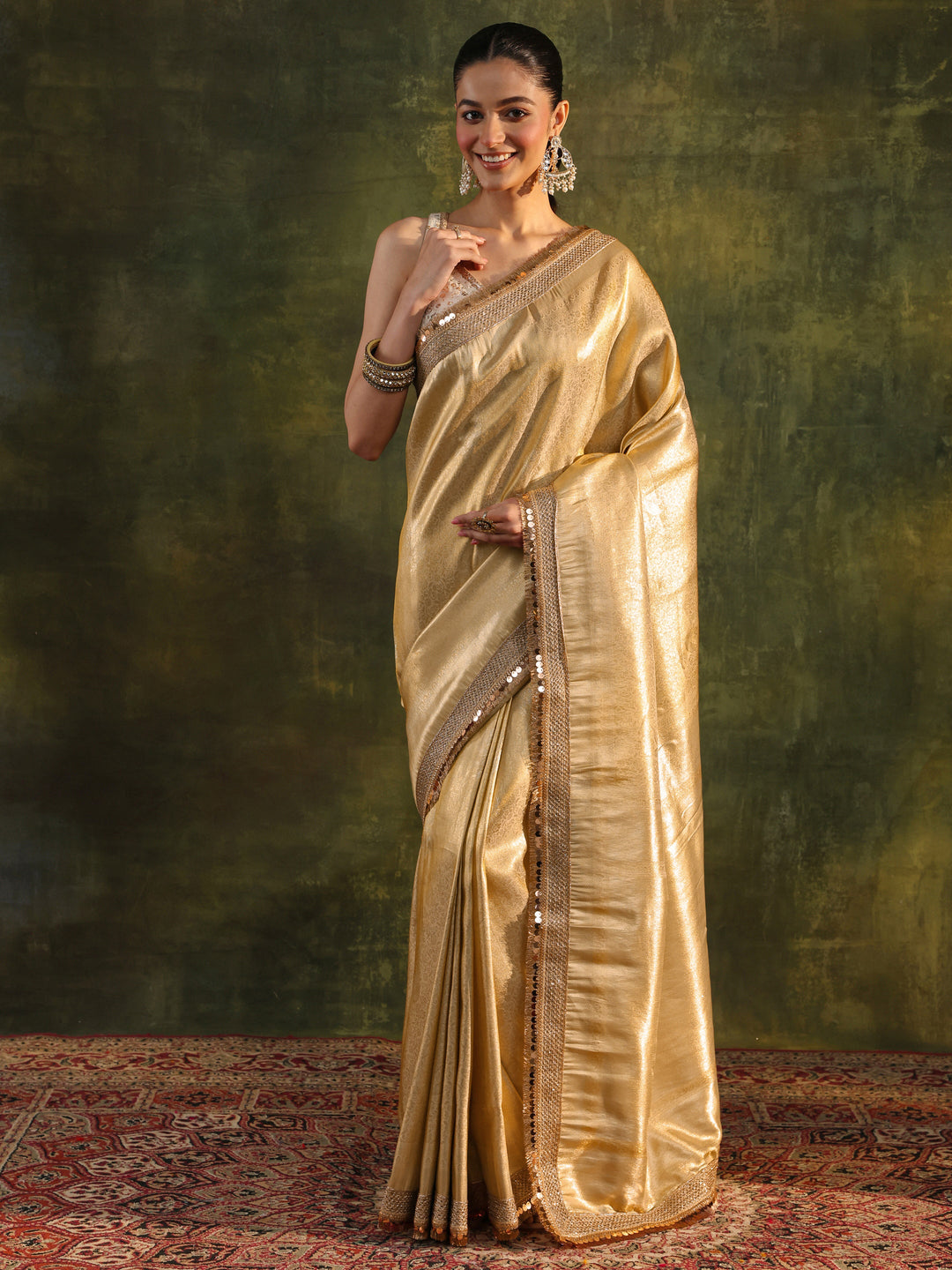 Gold Woven Design Silk Blend Saree With Unstitched Blouse Piece 