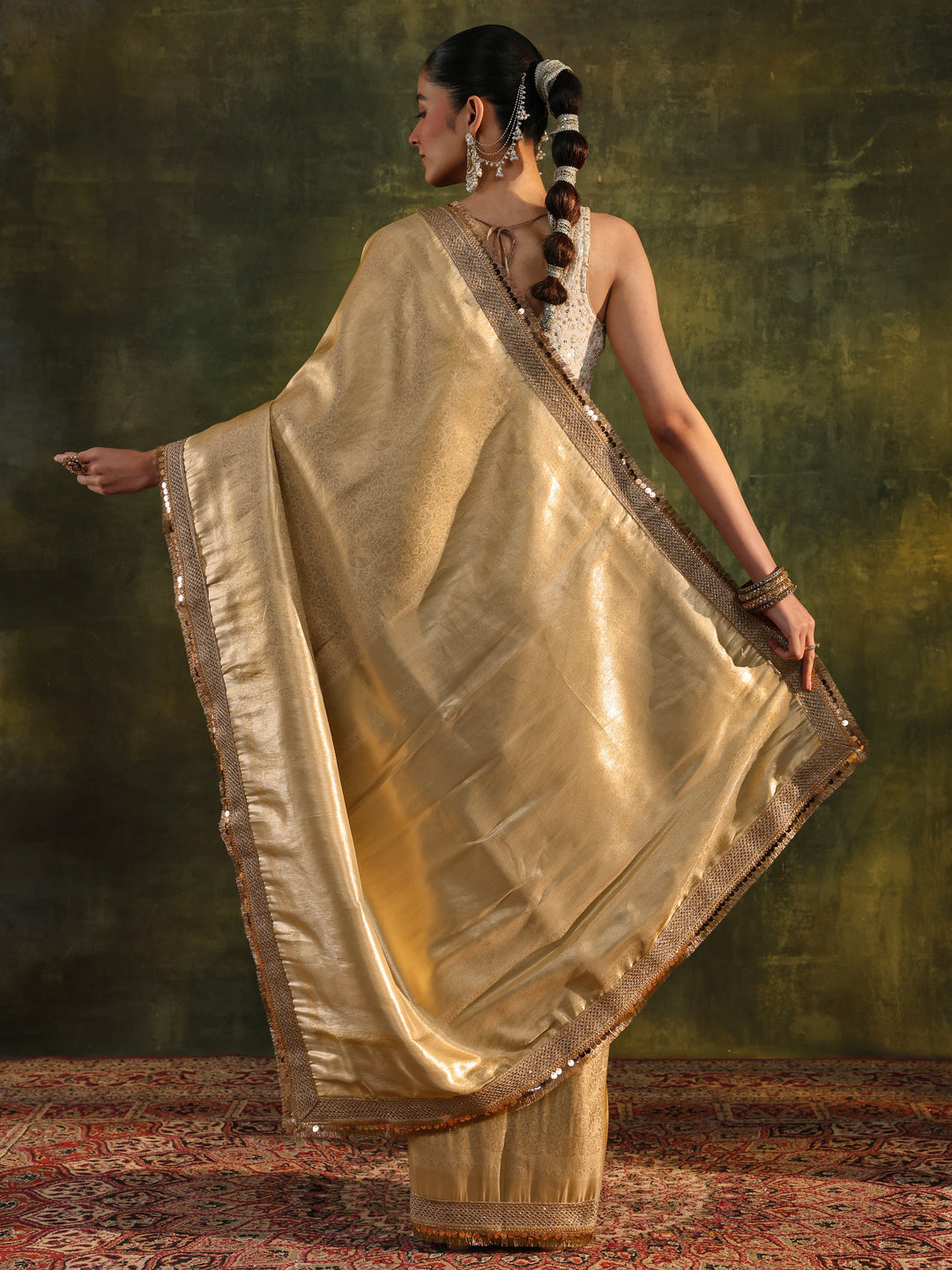  Gold Woven Design Silk Blend Saree With Unstitched Blouse Piece 