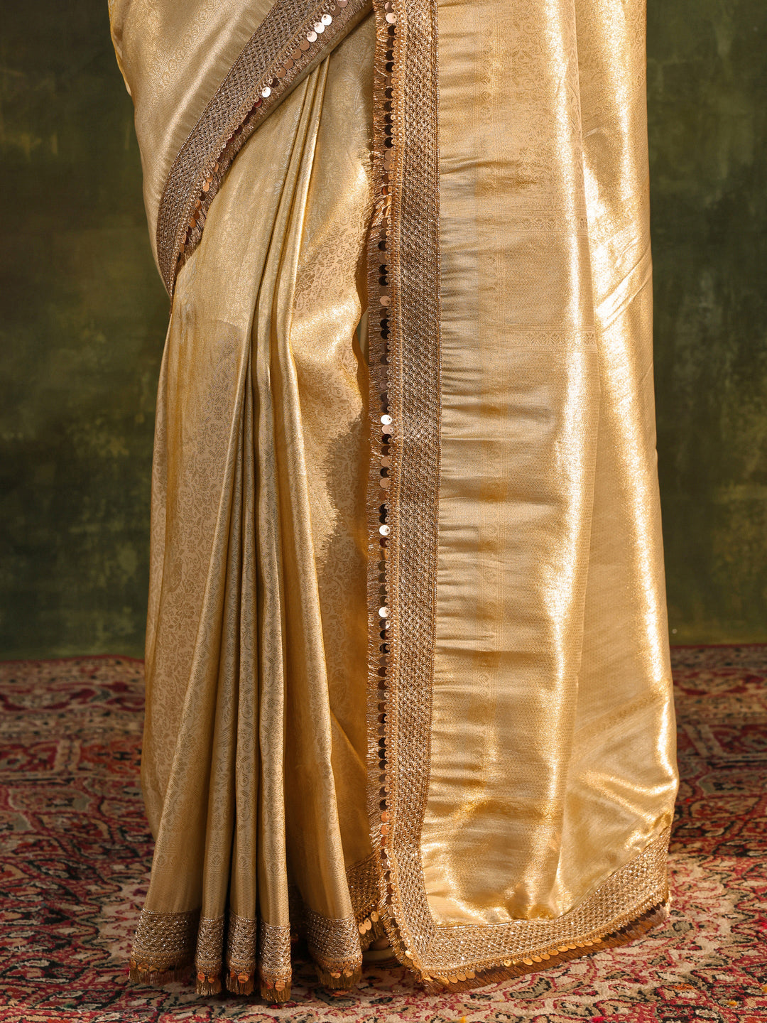  Gold Woven Design Silk Blend Saree With Unstitched Blouse Piece 