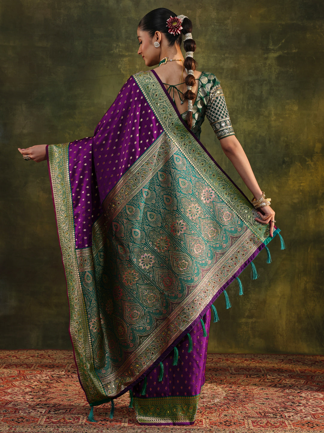  Purple Ethnic Woven Design Silk Blend Saree With Unstitched Blouse Piece 