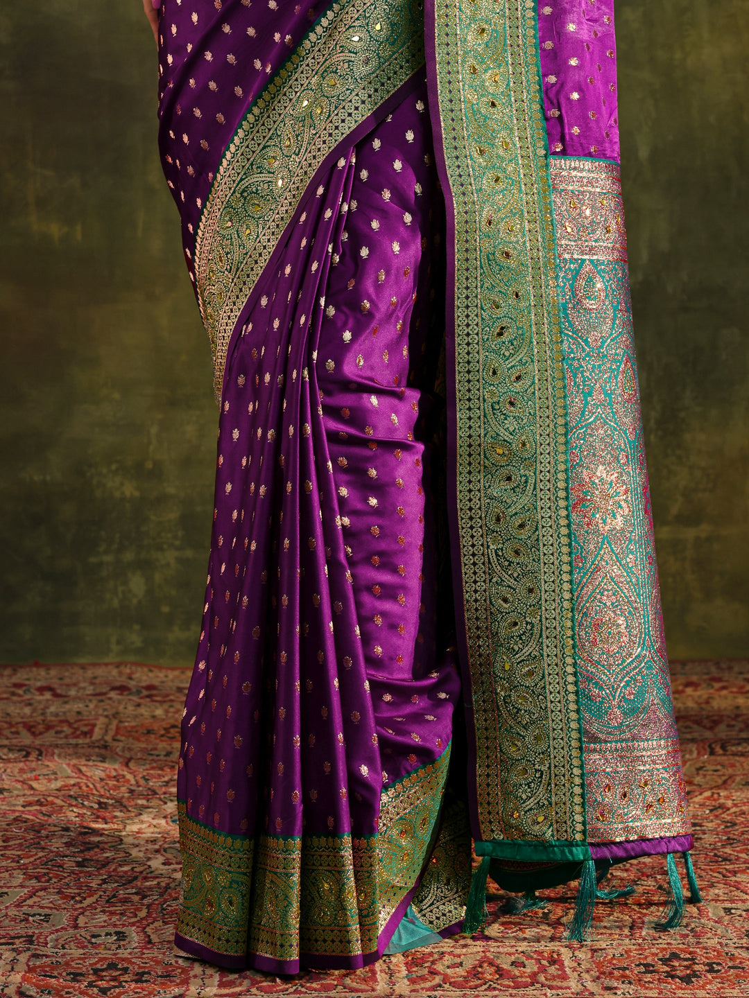  Purple Ethnic Woven Design Silk Blend Saree With Unstitched Blouse Piece 
