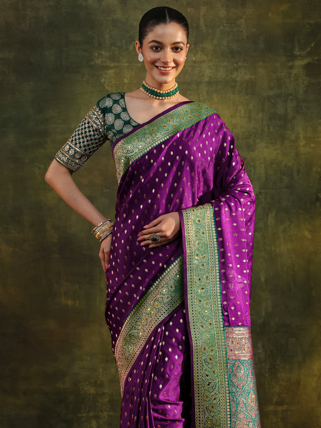  Purple Ethnic Woven Design Silk Blend Saree With Unstitched Blouse Piece 