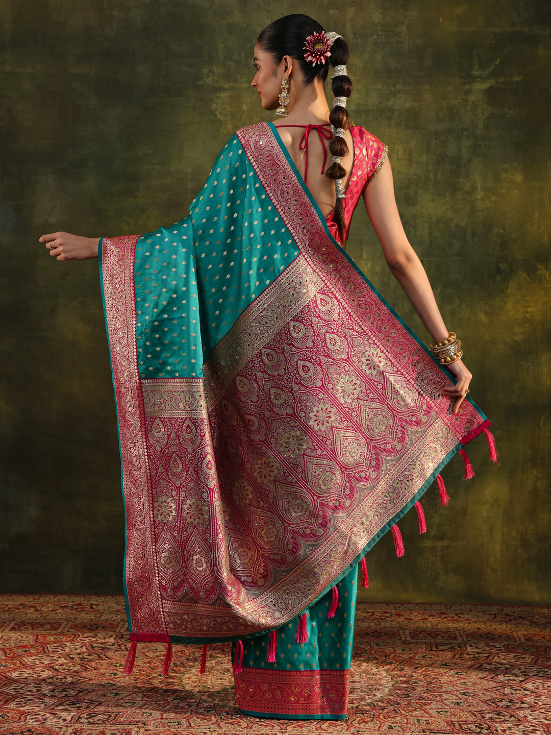  Green Ethnic Woven Design Silk Blend Saree With Unstitched Blouse Piece 