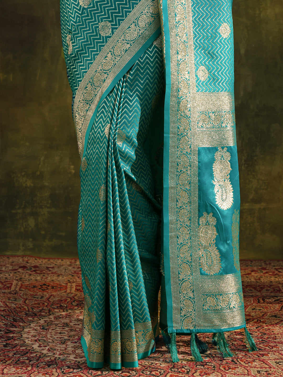  Blue Woven Design Silk Blend Banarasi Saree With Unstitched Blouse Piece 