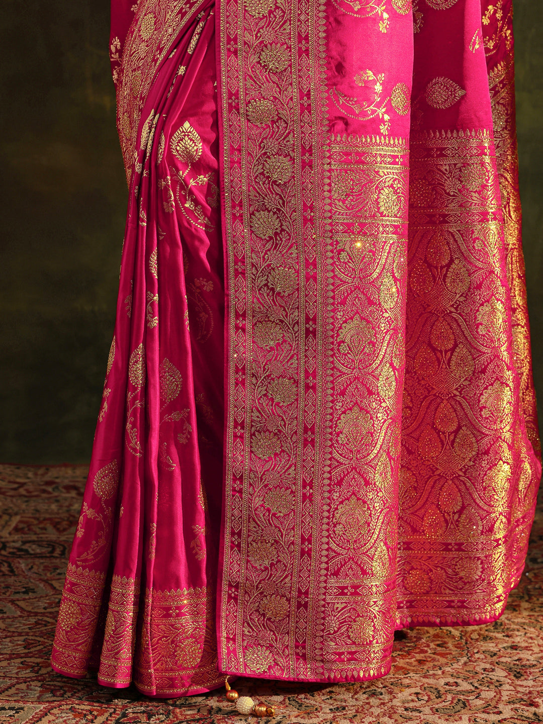  Libas Art Pink Banarasi Satin Saree With Unstitched Blouse Piece 