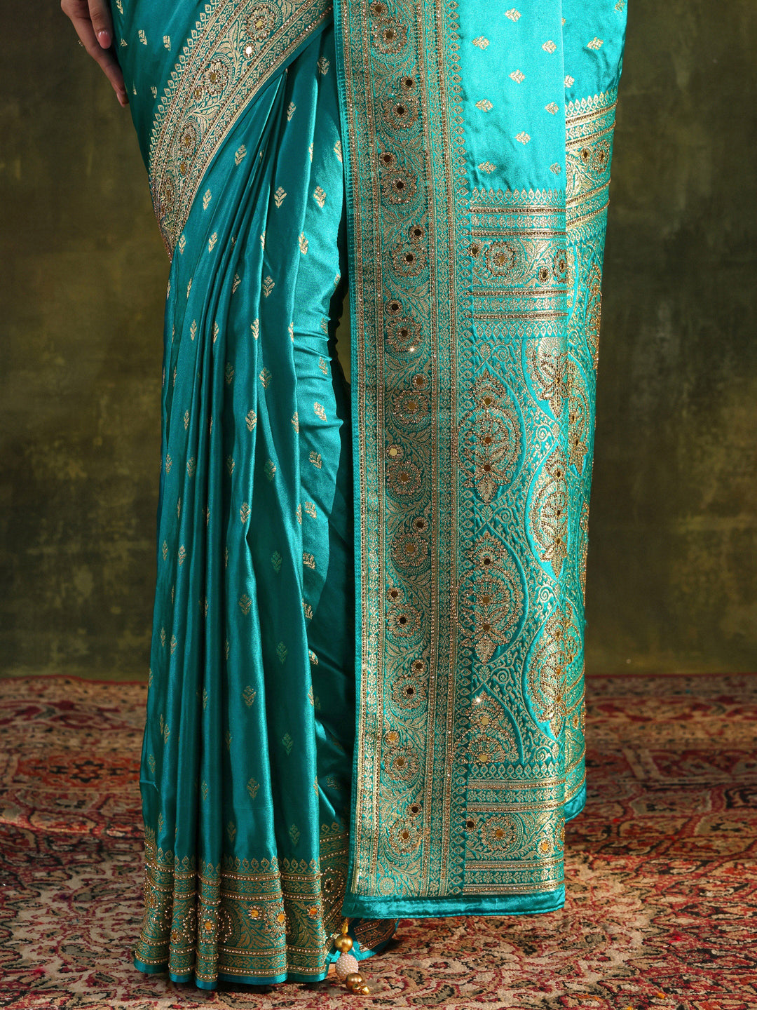  Libas Art Blue Woven Design Satin Banarasi Saree With Unstitched Blouse Piece 