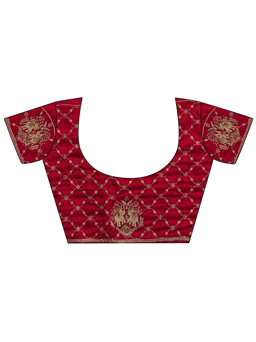  Libas Red Embellished Satin Saree With Unstitched Blouse Piece 