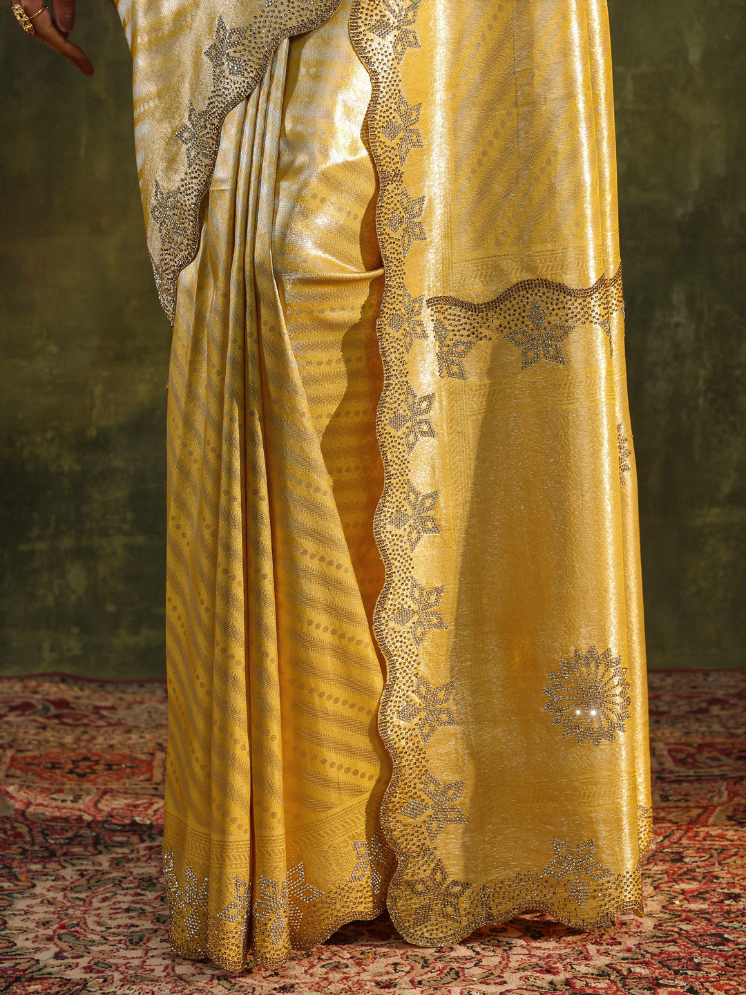  Libas Art Mustard Floral Embellished Silk Blend Saree With Unstitched Blouse Piece 