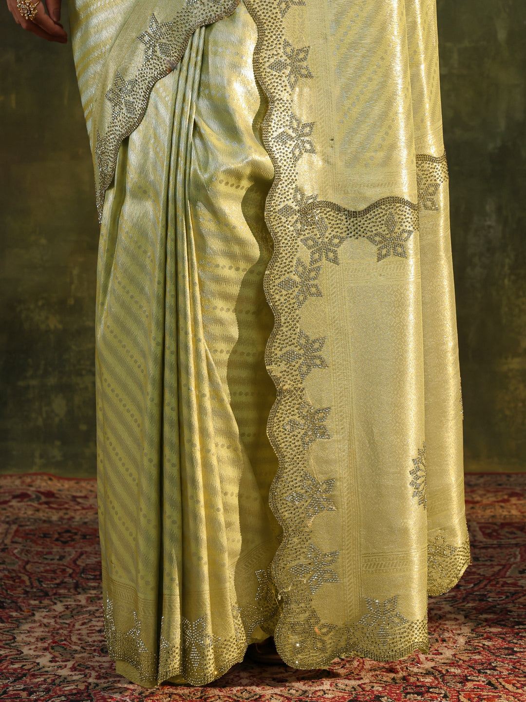  Libas Art Green Floral Embellished Silk Blend Saree With Unstitched Blouse Piece 