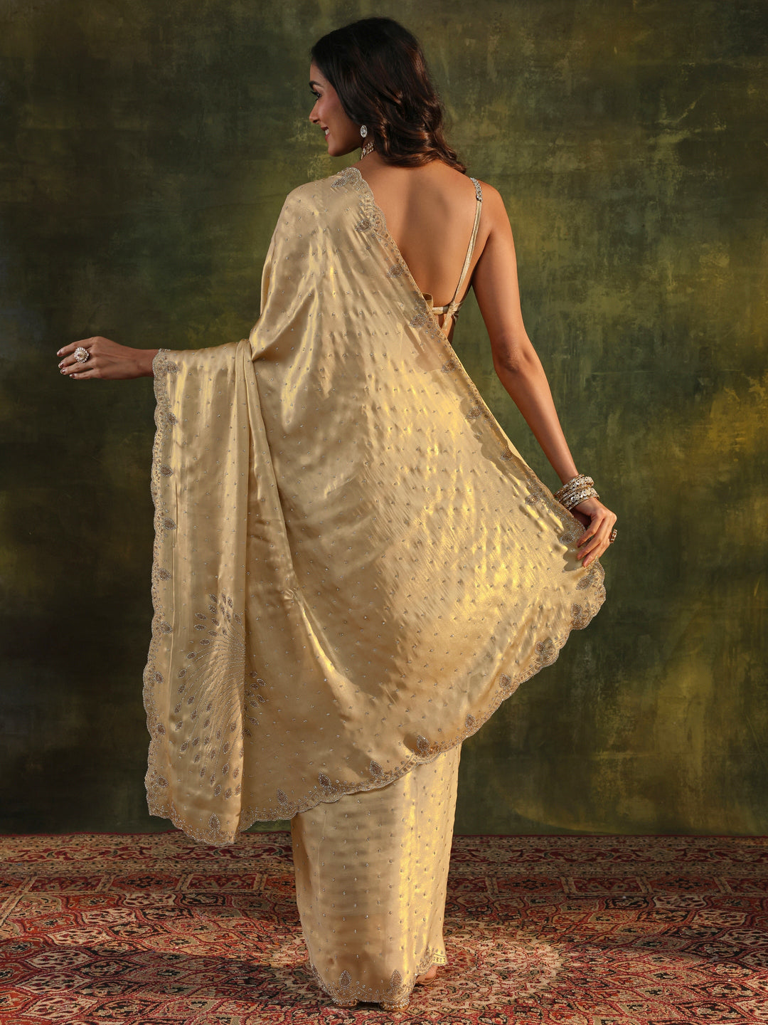  Libas Art Gold Embellished Silk Blend Saree With Unstitched Blouse Piece 