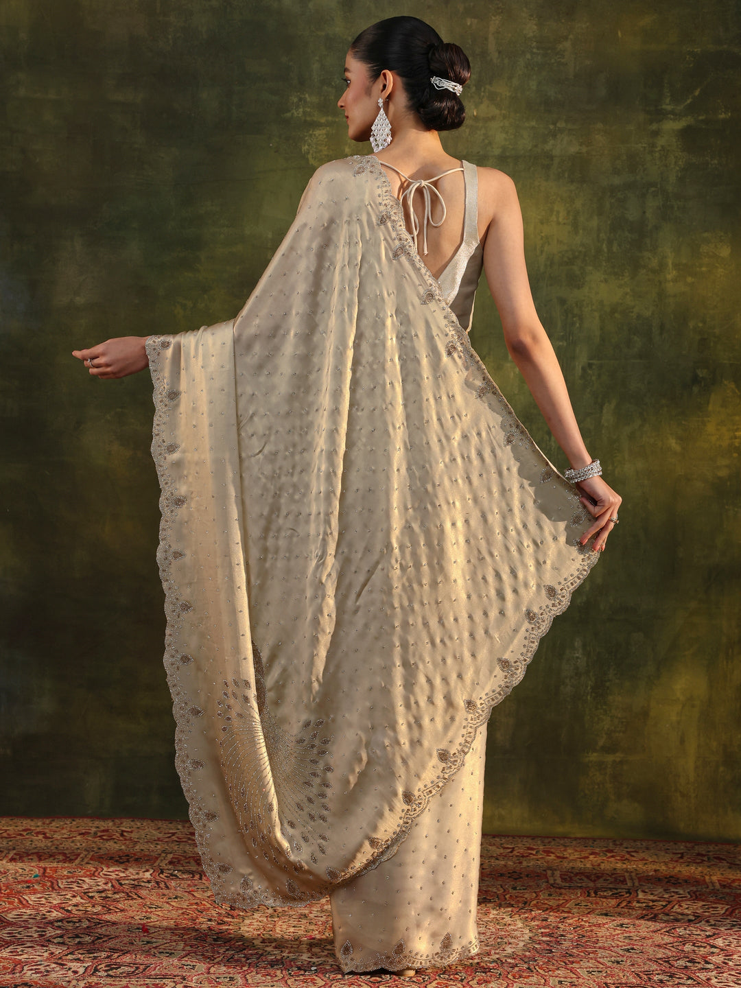  Libas Art Ivory Embellished Silk Blend Saree With Unstitched Blouse Piece 