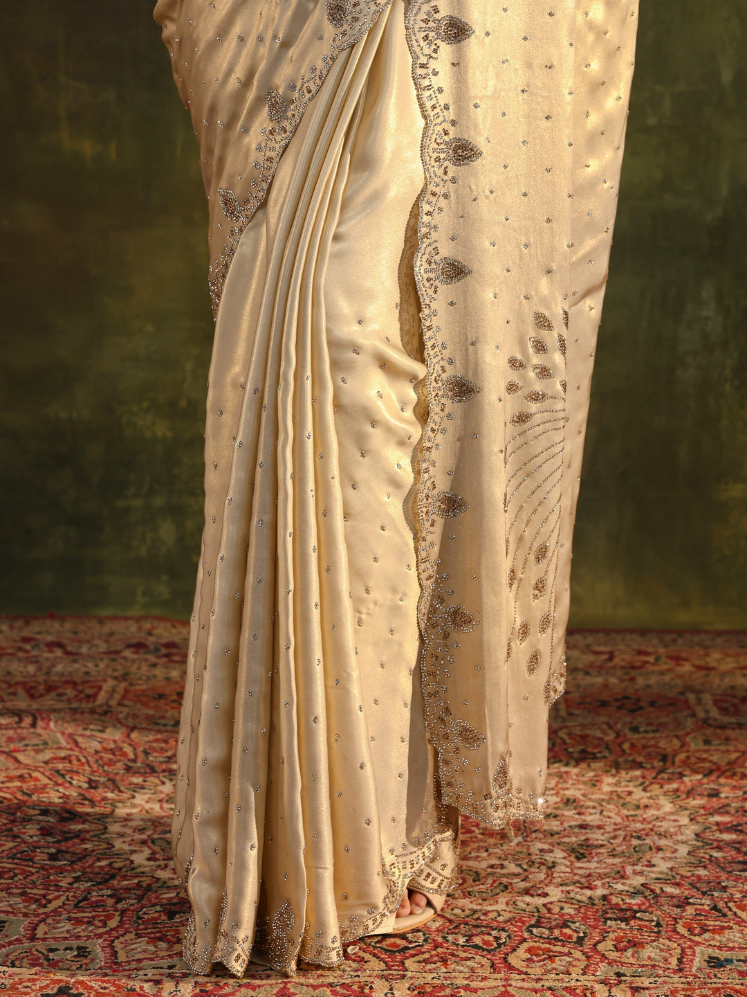  Libas Art Ivory Embellished Silk Blend Saree With Unstitched Blouse Piece 