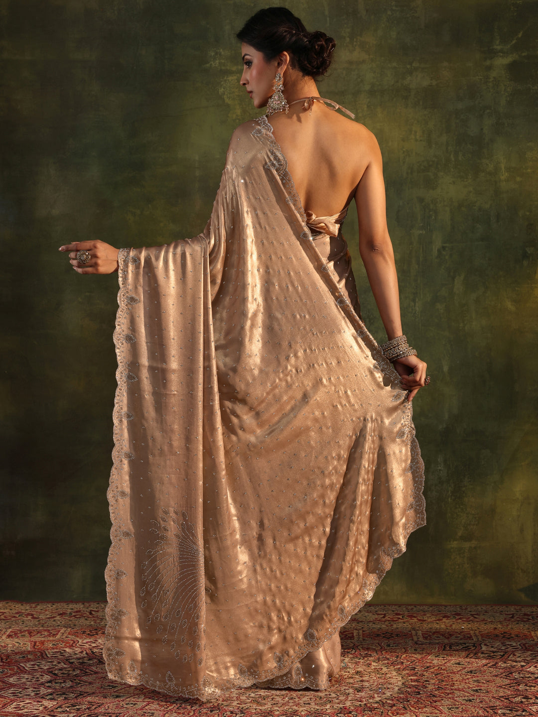  Libas Art Beige Embellished Silk Blend Saree With Unstitched Blouse Piece 