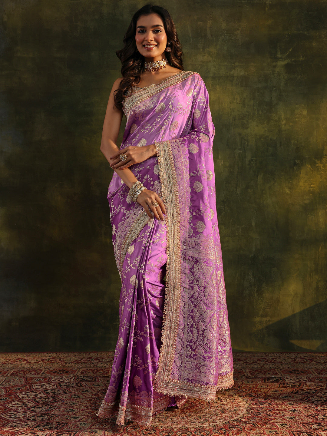  Libas Art Purple Embellished Woven Design  Silk Saree With Unstitched Blouse Piece 