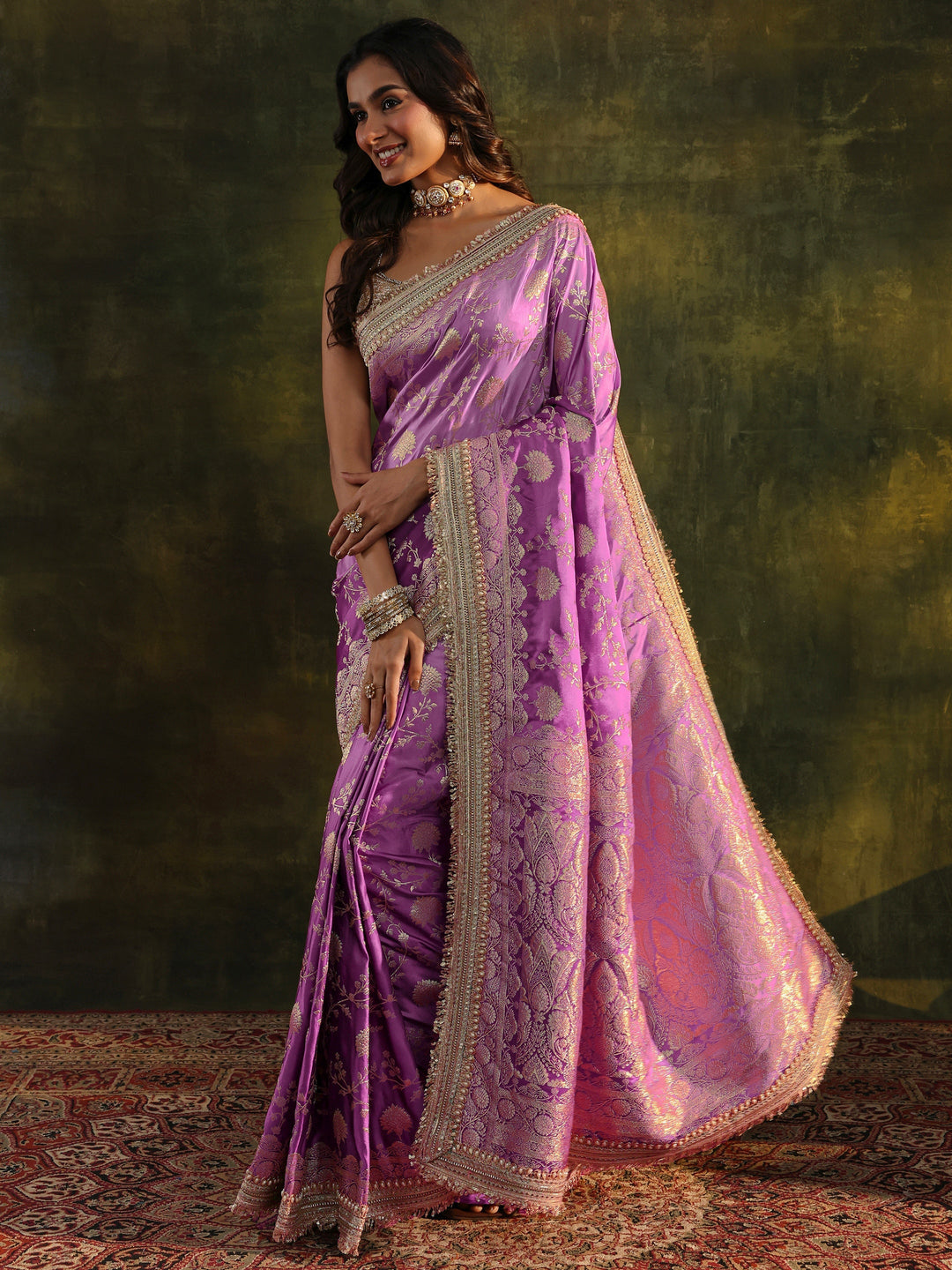  Libas Art Purple Embellished Woven Design  Silk Saree With Unstitched Blouse Piece 