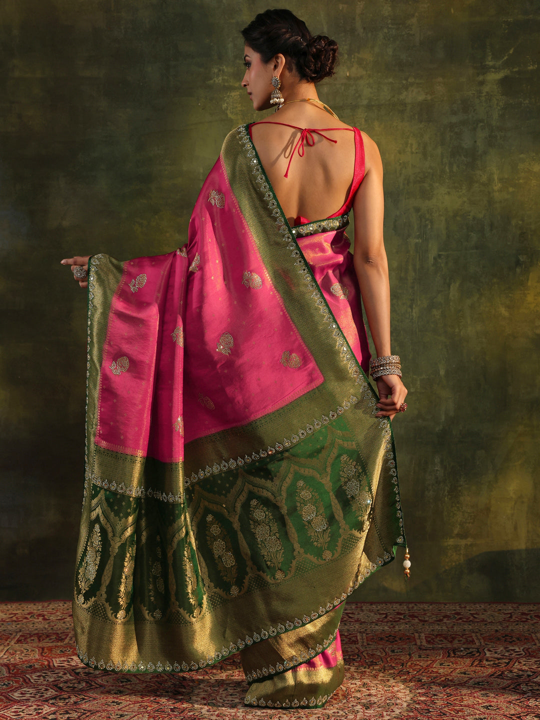  Libas Art Pink Embellished Silk Blend With Unstitched Blouse Piece 