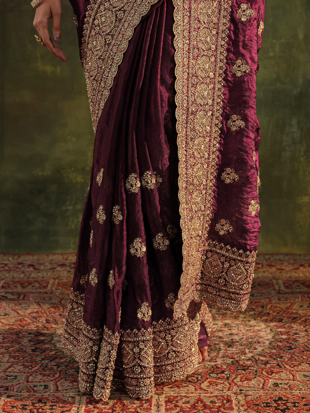  Libas Art Magenta Embellished Tissue Saree With Unstitched Blouse Piece 