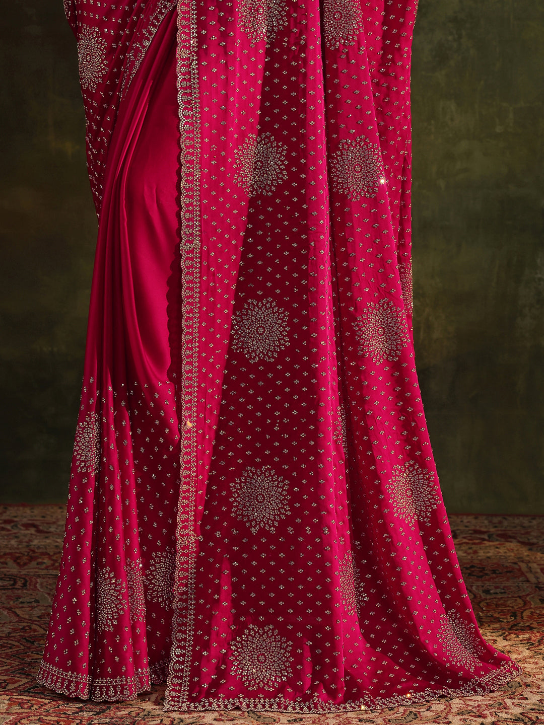  Libas Art Pink Embellished Satin Saree With Unstitched Blouse Piece 