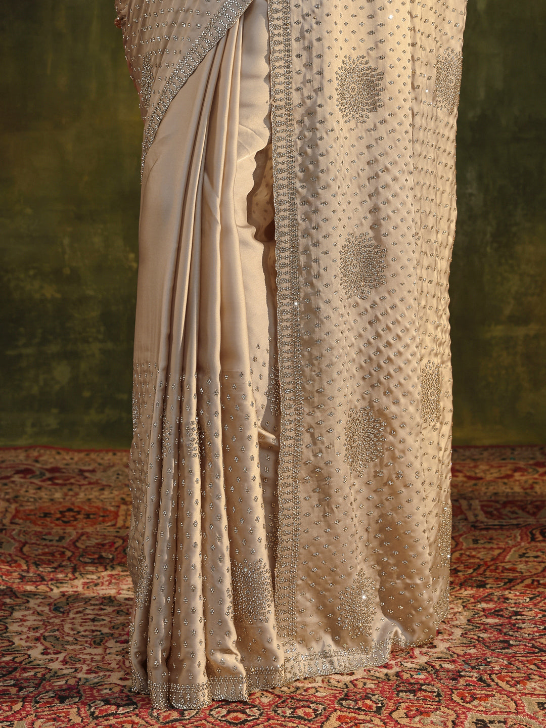  Libas Art Ivory Embellished Satin Saree With Unstitched Blouse Piece 