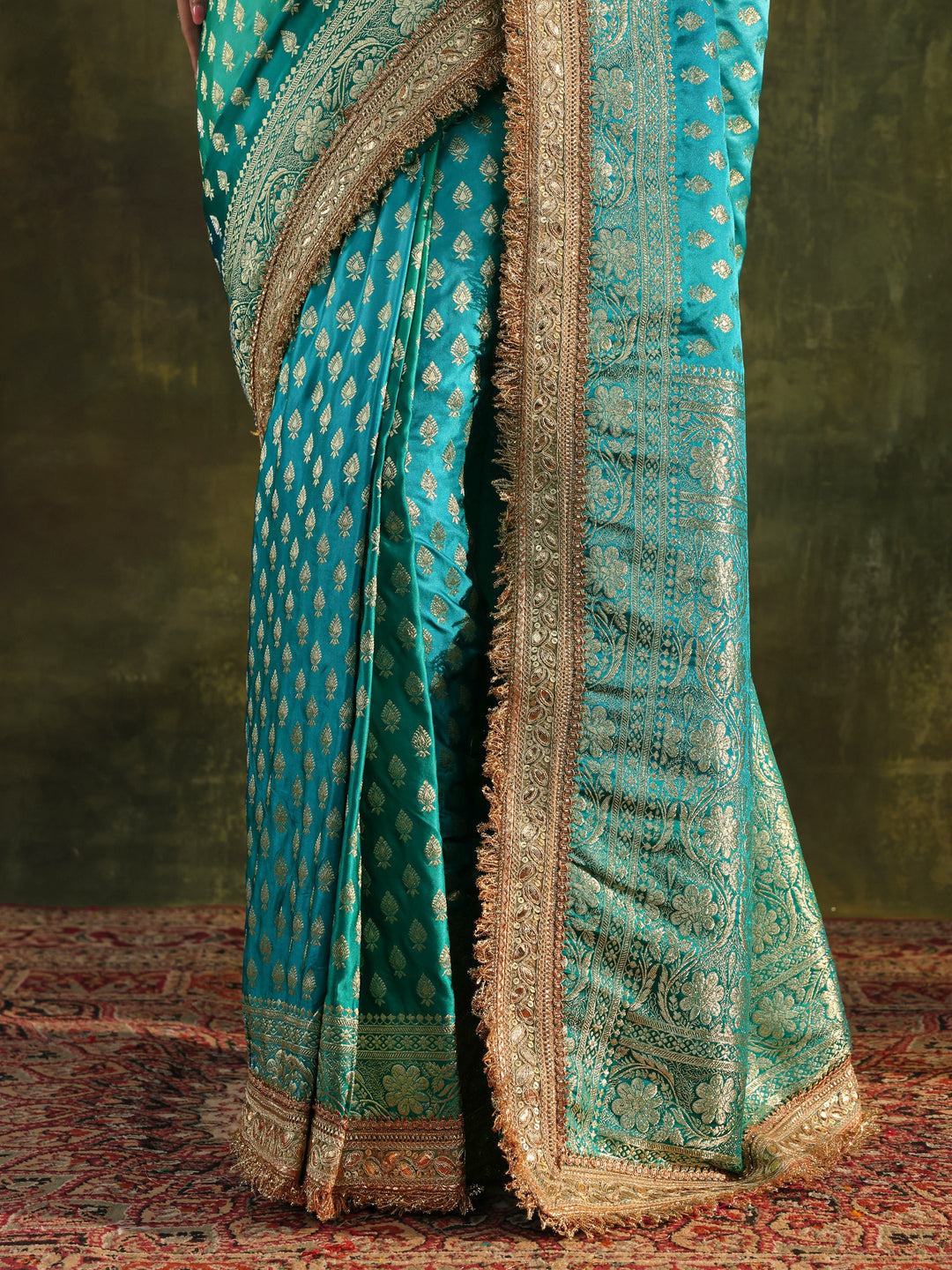  Libas Art Blue Woven Design Silk Blend Banarasi Saree With Unstitched Blouse Piece 