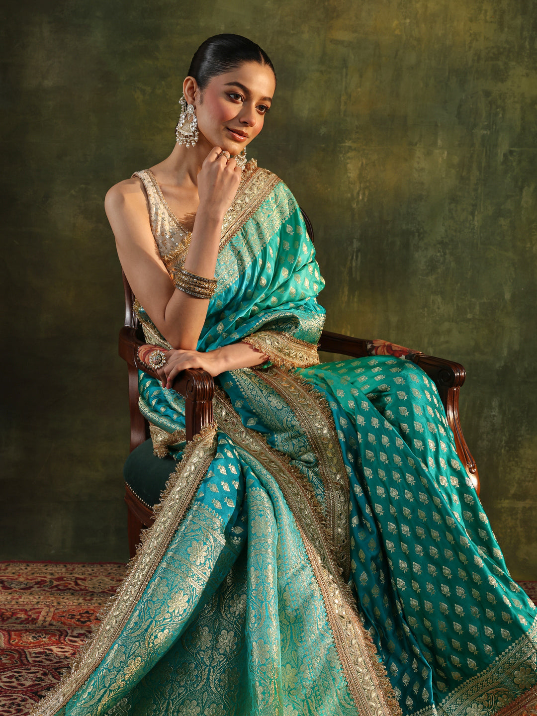  Libas Art Blue Woven Design Silk Blend Banarasi Saree With Unstitched Blouse Piece 